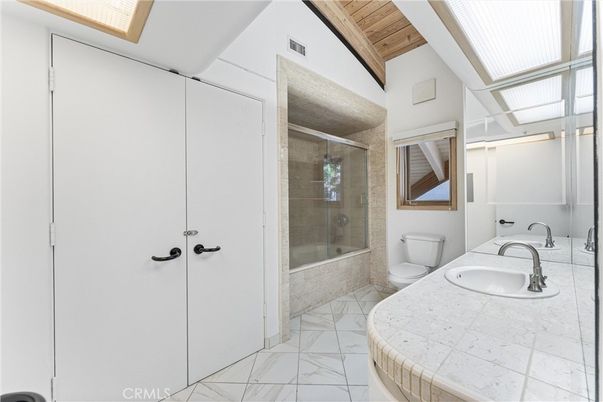 Bathroom, Glass Shower, Interior, Marble, Tile Countertops, Wooden Beams, Wooden Ceilings