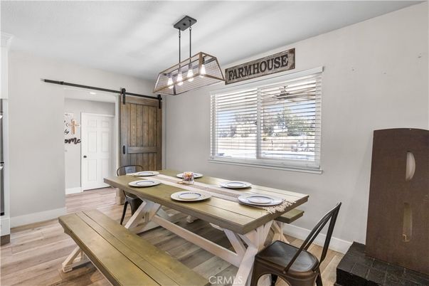Dining room, Interior, Pendant Lights, Recessed Lighting, Wood Texture Flooring