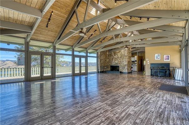 Empty room, Fireplace, Interior, Stone Walls, Wooden Beams, Wooden Ceilings, Wood Texture Flooring