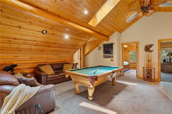 Billiard Table, Game Room, Interior, Living room, Recessed Lighting, Wooden Beams, Wooden Ceilings, Wooden Walls