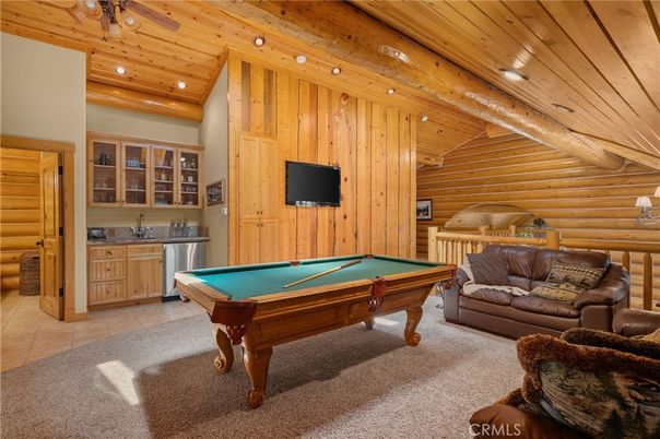 Billiard Table, Game Room, Interior, Recessed Lighting, Wooden Ceilings, Wooden Walls