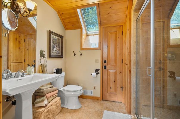 Bathroom, Glass Shower, Interior, Wooden Ceilings