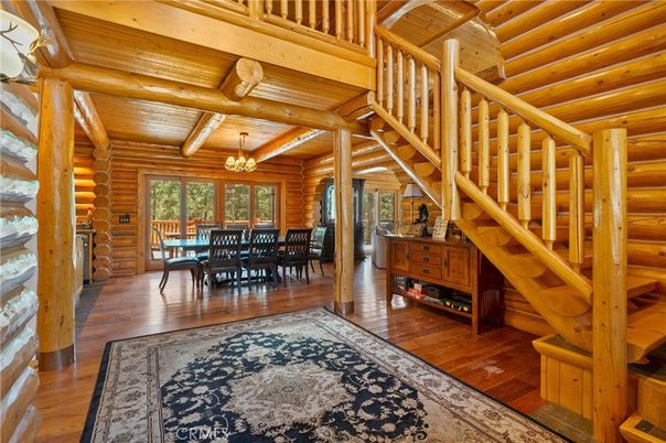 Chandelier, Dining room, Interior, Wooden Beams, Wooden Ceilings, Wood Texture Flooring, Wooden Walls