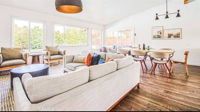 Dining room, Interior, Living room, Pendant Lights, Wood Texture Flooring