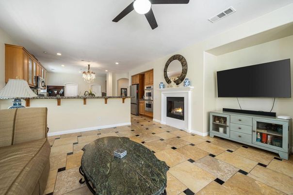 Chandelier, Fireplace, Interior, Kitchen, Recessed Lighting
