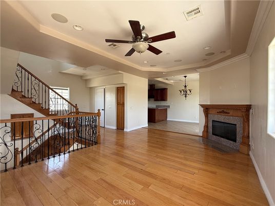 Fireplace, Interior, Recessed Lighting, Wood Texture Flooring