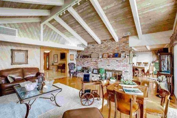 Dining room, Fireplace, Interior, Living room, Stone Walls, Wooden Beams, Wooden Ceilings, Wood Texture Flooring