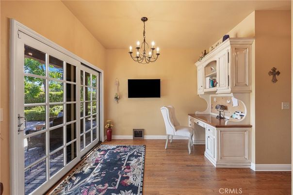 Chandelier, Home Office, Interior, Wood Texture Flooring