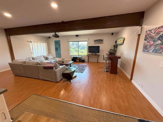 Interior, Living room, Recessed Lighting, Wooden Beams, Wood Texture Flooring
