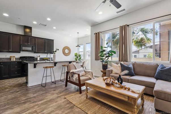 Interior, Kitchen, Living room, Pendant Lights, Recessed Lighting, Wood Texture Flooring