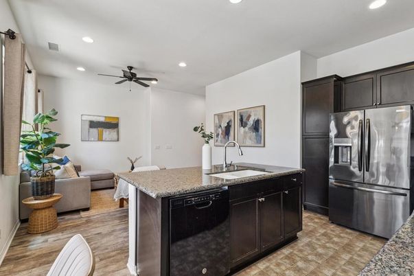 Interior, Kitchen, Living room, Recessed Lighting, Wood Texture Flooring