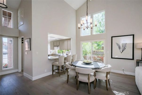 Dining room, Interior, Kitchen, Pendant Lights, Wood Texture Flooring