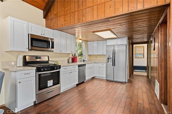 Interior, Kitchen, Stainless Steel Appliances, Wooden Ceilings, Wood Texture Flooring