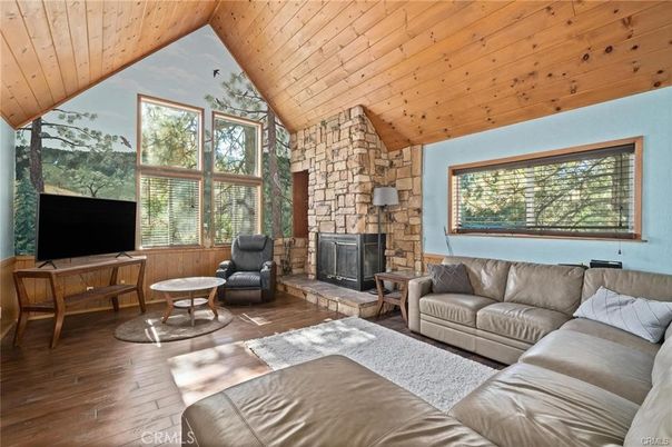 Fireplace, Interior, Living room, Stone Walls, Wooden Ceilings, Wood Texture Flooring