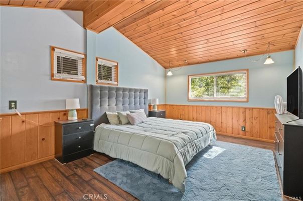 Bedroom, Interior, Pendant Lights, Wooden Ceilings, Wood Texture Flooring