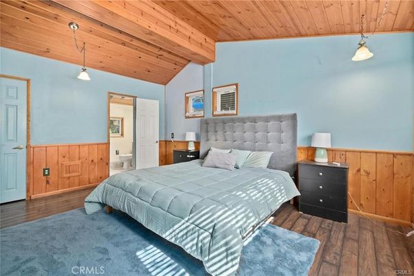 Bedroom, Interior, Pendant Lights, Wooden Ceilings, Wood Texture Flooring