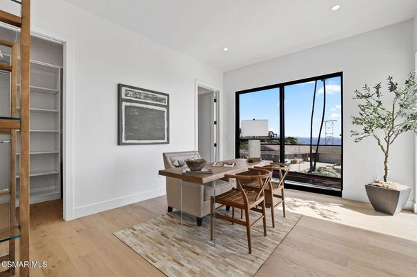 Fireplace, Home Office, Interior, Recessed Lighting, Wood Texture Flooring