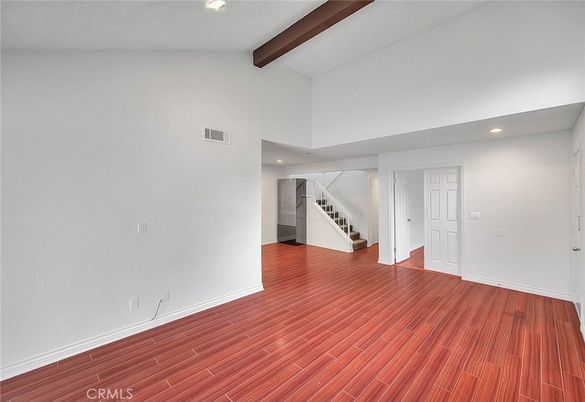 Empty room, Interior, Recessed Lighting, Wooden Beams, Wood Texture Flooring
