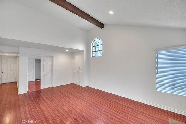 Empty room, Interior, Recessed Lighting, Wooden Beams, Wood Texture Flooring