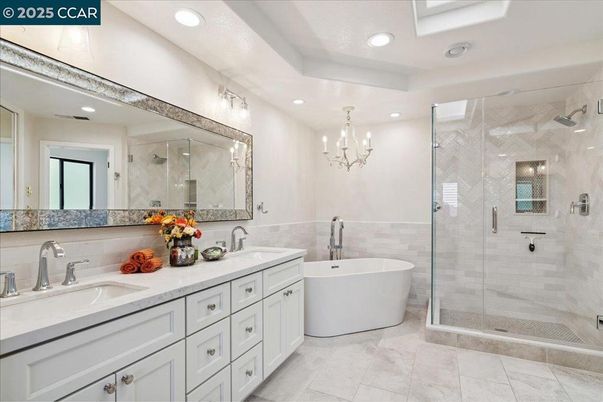 Bathroom, Dual Sink Vanities, Free Standing Baths, Glass Shower, Interior, Recessed Lighting