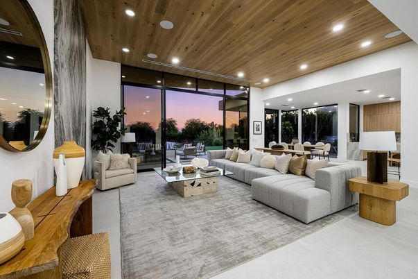 Interior, Living room, Recessed Lighting, Wooden Ceilings