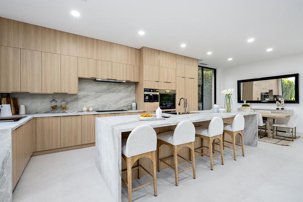 Dining room, Interior, Kitchen, Marble Walls, Recessed Lighting