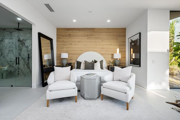 Bedroom, Interior, Recessed Lighting, Wooden Walls