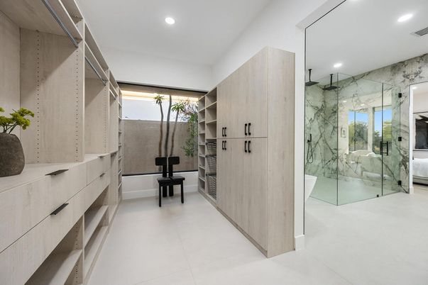 Bathroom, Glass Shower, Interior, Marble Walls, Recessed Lighting