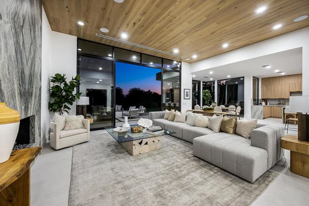 Dining room, Interior, Living room, Recessed Lighting, Wooden Ceilings
