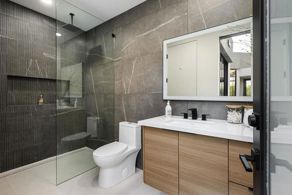 Bathroom, Glass Shower, Interior, Recessed Lighting