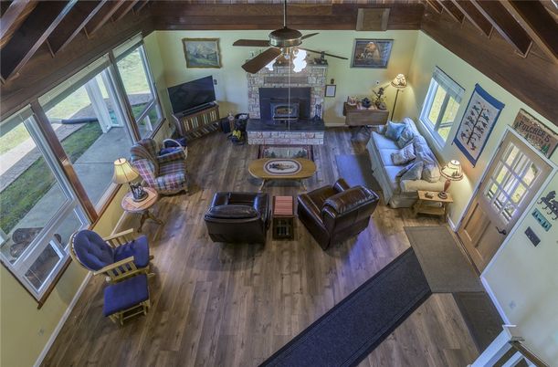 Fireplace, Interior, Living room, Wooden Beams, Wood Texture Flooring