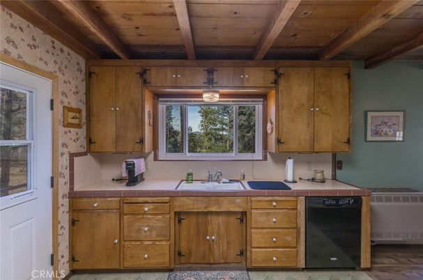 Interior, Kitchen, Tile Countertops, Wooden Beams, Wooden Ceilings