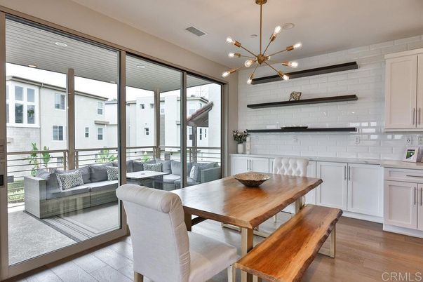 Dining room, Interior, Pendant Lights, Stone Walls, Wood Texture Flooring