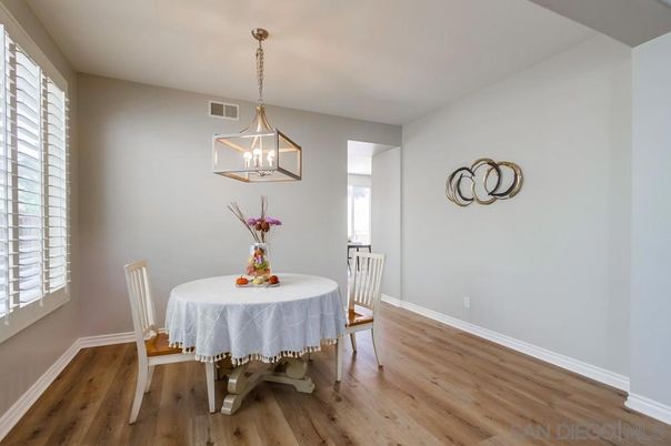 Dining room, Interior, Pendant Lights, Wood Texture Flooring