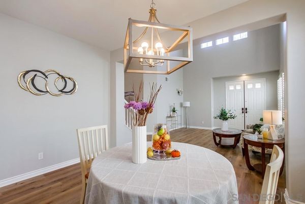 Dining room, Interior, Pendant Lights, Wood Texture Flooring