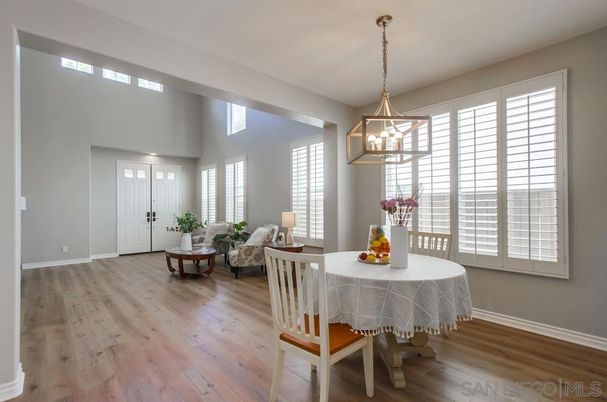 Dining room, Interior, Living room, Pendant Lights, Wood Texture Flooring