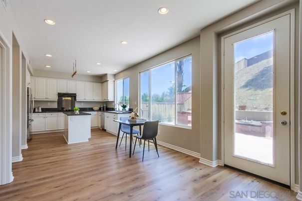 Dining room, Interior, Kitchen, Recessed Lighting, Wood Texture Flooring