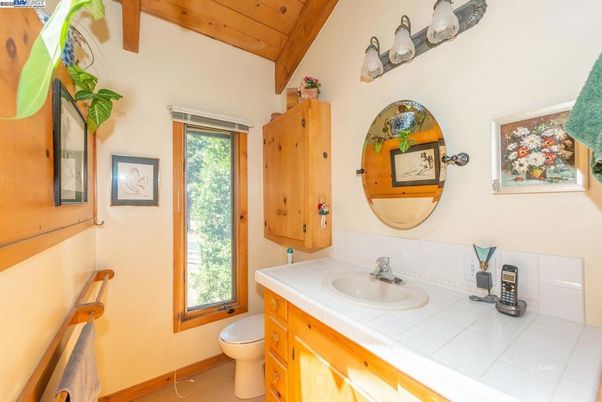 Bathroom, Interior, Tile Countertops, Wooden Beams