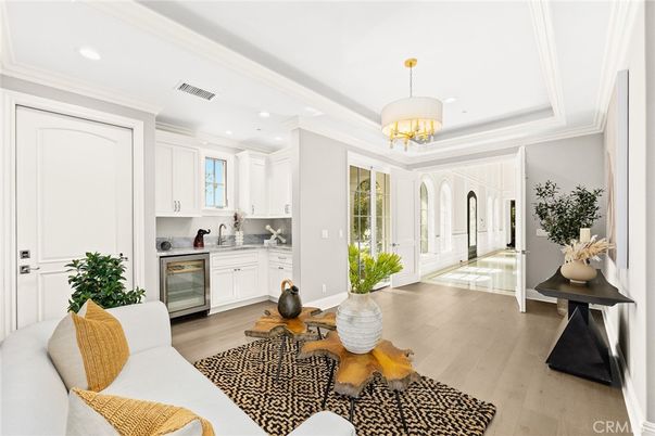 Chandelier, Interior, Kitchen, Living room, Recessed Lighting, Wood Texture Flooring