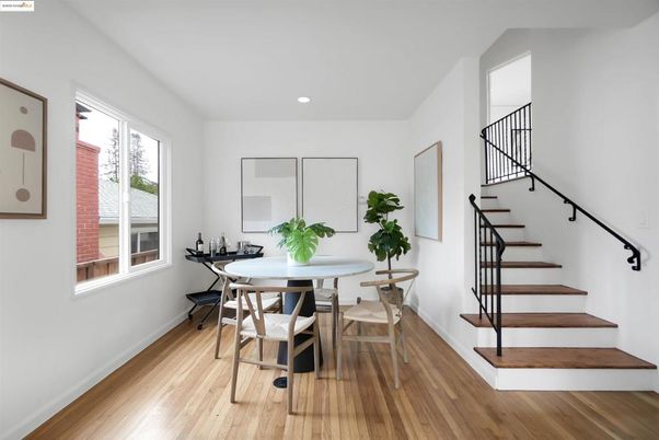 Dining room, Interior, Recessed Lighting, Wood Texture Flooring