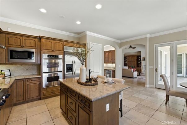 Fireplace, Interior, Kitchen, Recessed Lighting, Stainless Steel Appliances