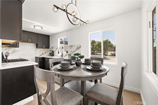 Dining room, Interior, Kitchen, Pendant Lights, Wood Texture Flooring