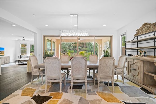 Chandelier, Dining room, Interior, Recessed Lighting, Wood Texture Flooring