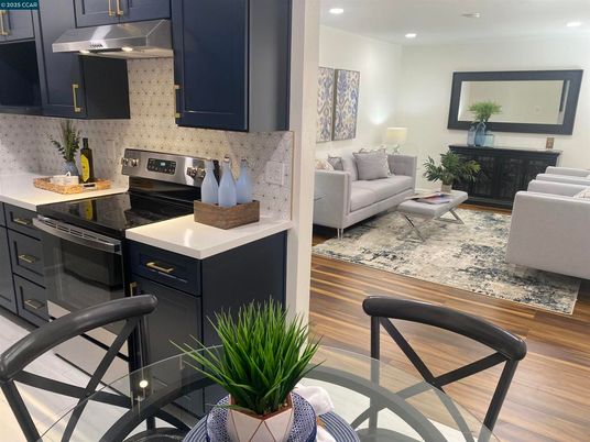 Interior, Kitchen, Living room, Recessed Lighting, Stainless Steel Appliances, Wood Texture Flooring