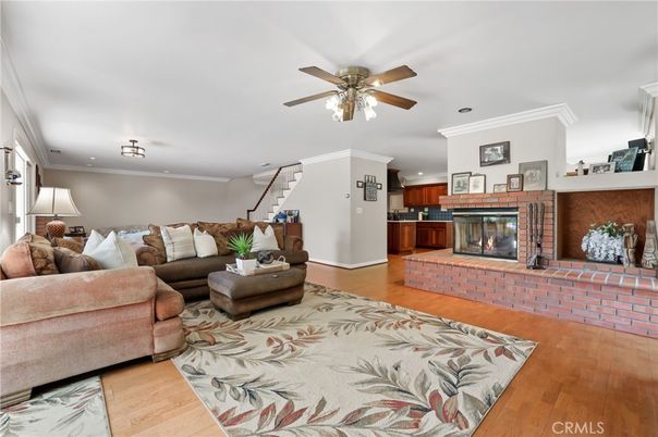 Fireplace, Interior, Kitchen, Living room, Wood Texture Flooring