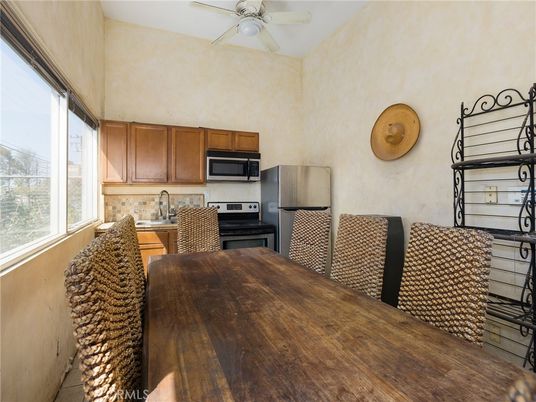Dining room, Interior, Kitchen, Stainless Steel Appliances, Wood Texture Flooring