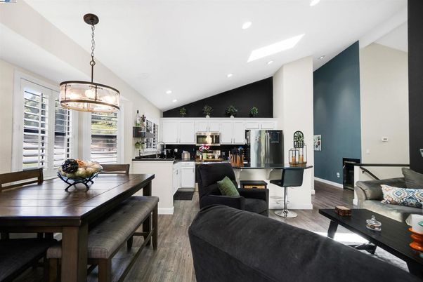 Dining room, Interior, Kitchen, Living room, Pendant Lights, Recessed Lighting, Wood Texture Flooring