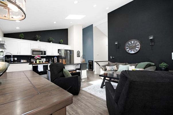 Dining room, Interior, Kitchen, Living room, Recessed Lighting, Wood Texture Flooring