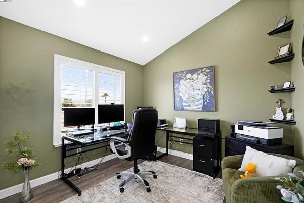 Home Office, Interior, Recessed Lighting, Wood Texture Flooring