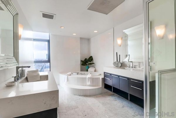 Bathroom, Dual Sink Vanities, Free Standing Baths, Interior, Marble, Recessed Lighting